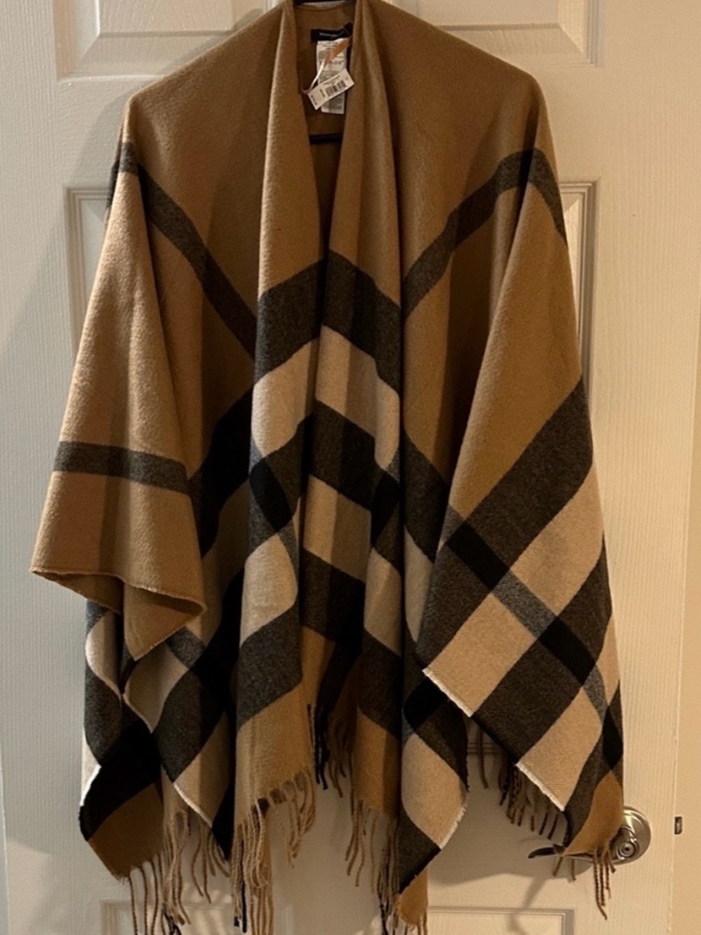 Banana Republic Tan and Black Plaid Poncho